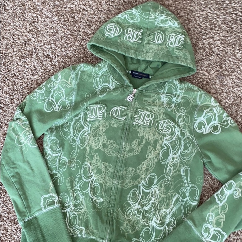 BCBG Green Hooded Sweatshirt - Picture 2 of 5